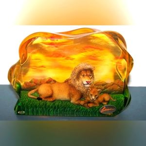 Lassen Lion & Cub Glass Paperweight – Glowing Sunset, Signed, Stunning Display